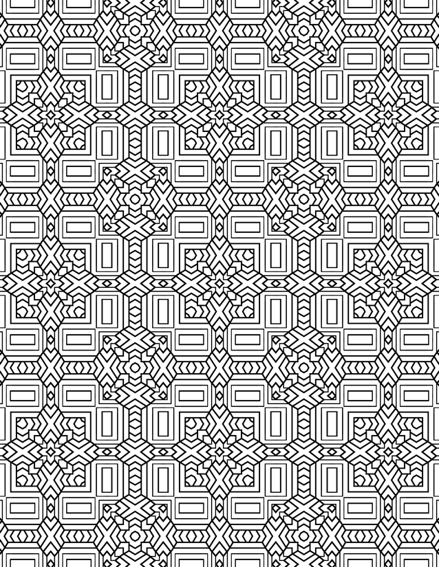 Rectangle Cross Grid Coloring Page, Stacked Frames and X Motifs