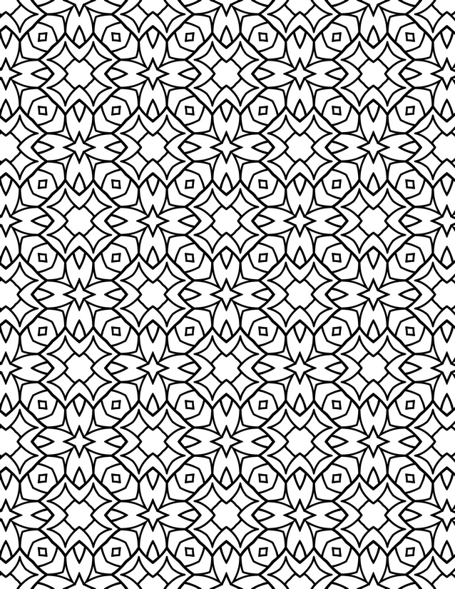 Repeating Star and Petal Coloring Page, Dense Tile Pattern