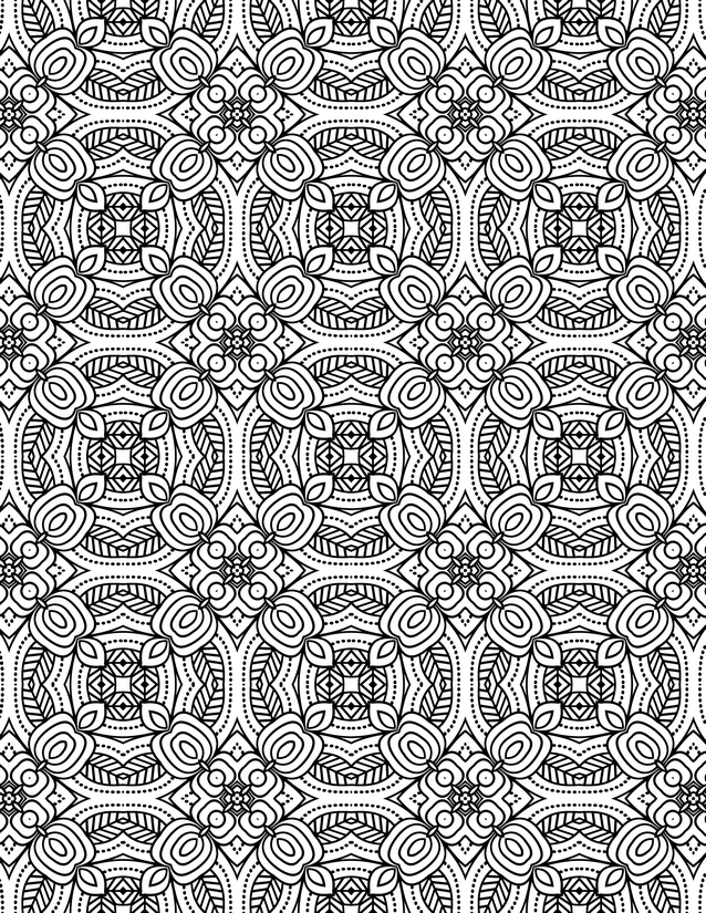 Rose and Oval Trellis Coloring Page, Dotted Arches and Leaf Clusters