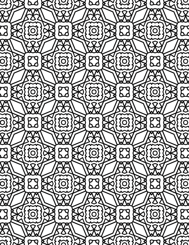 Rosette Octagon Grid Coloring Page, Rounded Squares and Star Centers