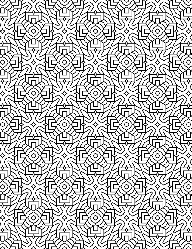 Rosette Square Lattice Coloring Page, Nested Squares and Cross Arms