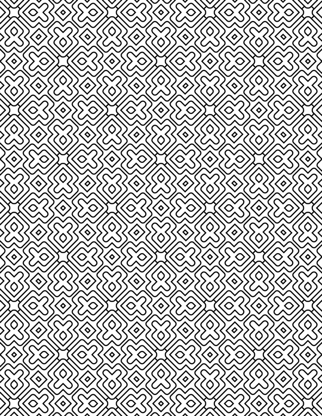 Rounded Cross Diamond Grid Coloring Page, Interlocking Repeats