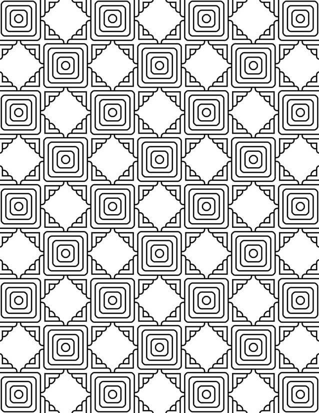 Rounded Square Nested Grid Coloring Page, Interlocking Diamond Gaps