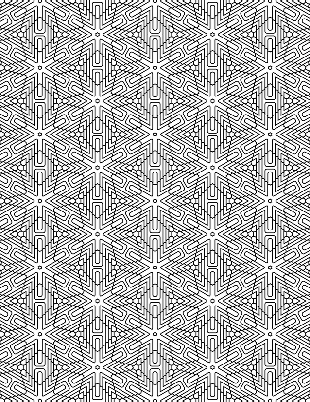Six Point Star Grid Coloring Page, Rounded Arm Detailing