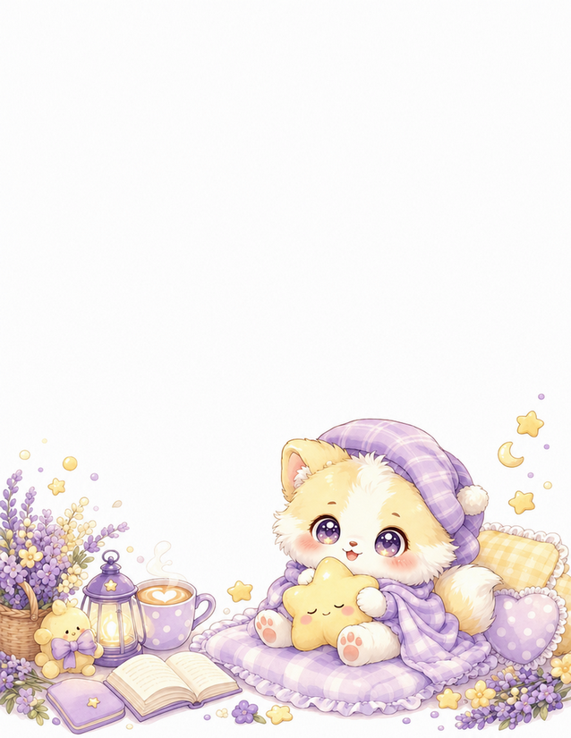Sleepy Kitten Stationery, Star Pillow and Lavender Lantern