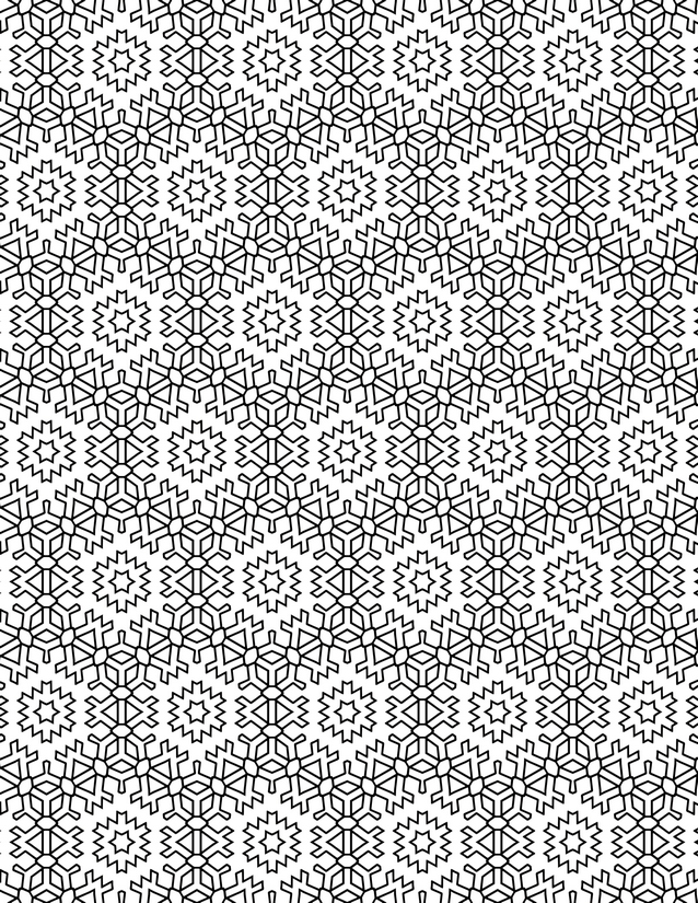 Snowflake Grid Pattern Coloring Page, Interlocking Six-Arm Repeats