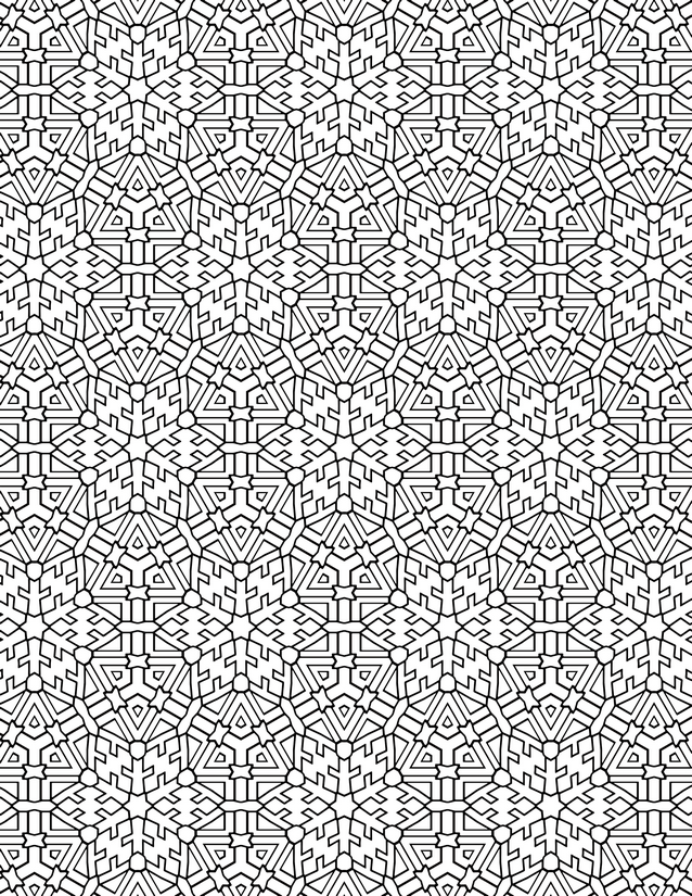 Snowflake Star Lattice Coloring Page, Six-Arm Radiating Grid