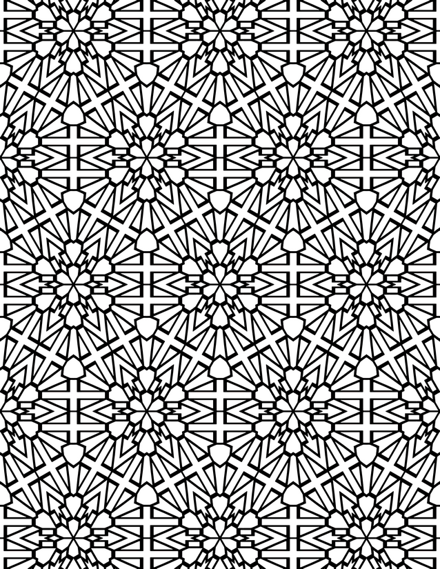 Spiked Star and Shield Grid Coloring Page, Radiating Fan Sections