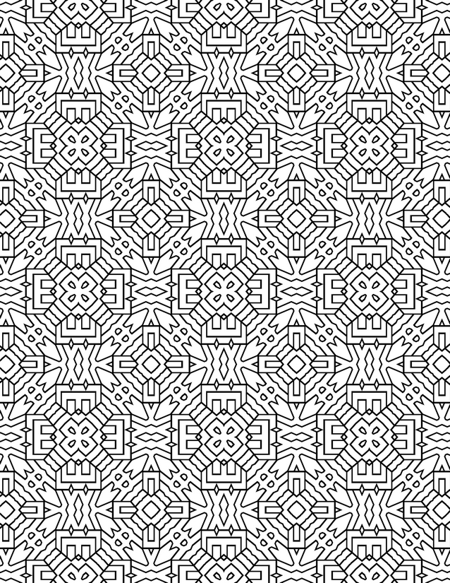 Square and Crown Tile Coloring Page, Nested Frames with Starburst Fill