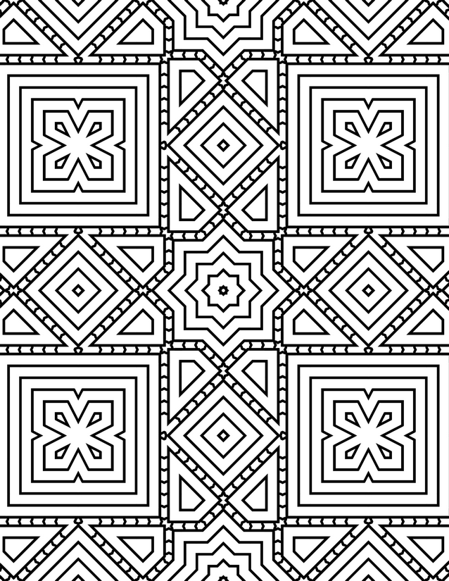 Square and Diamond Mosaic Coloring Page, Dotted Border Bands