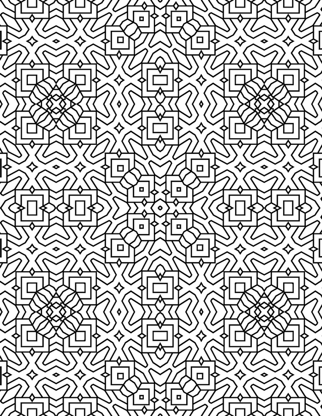 Square and Star Tile Coloring Page, Nested Frames and Four-Point Stars