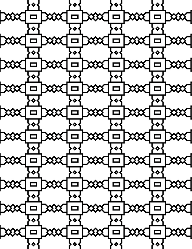 Square Chain Link Pattern Coloring Page, Nested Rectangles and Diamond Connectors