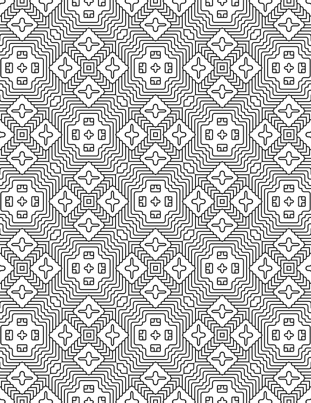 Square Diamond Tile Coloring Page, Stacked Contour Lines