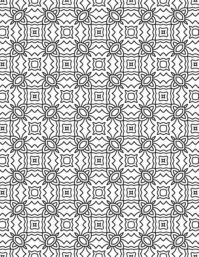 Square Floral Zigzag Coloring Page, Nested Squares and Petal Rings