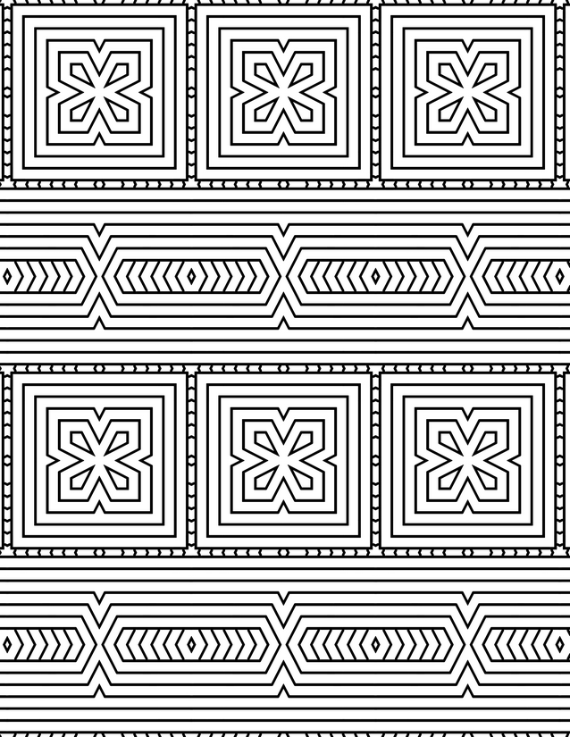 Square Medallion and Chevron Band Coloring Page