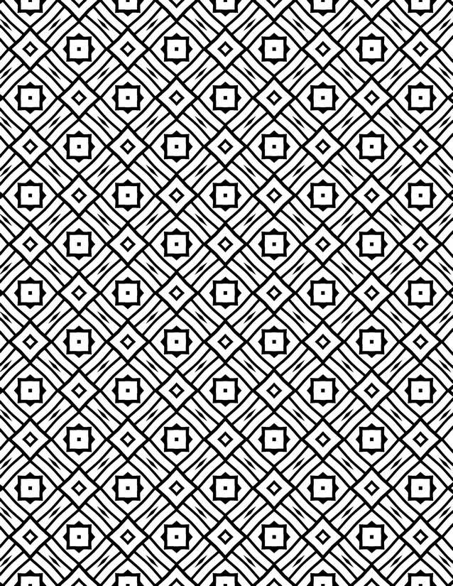 Square Medallion Grid Coloring Page, Nested Squares and Jagged Bands
