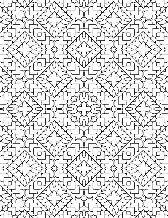 Square Petal Tile Coloring Page, Interlocking Leaf and Box Grid