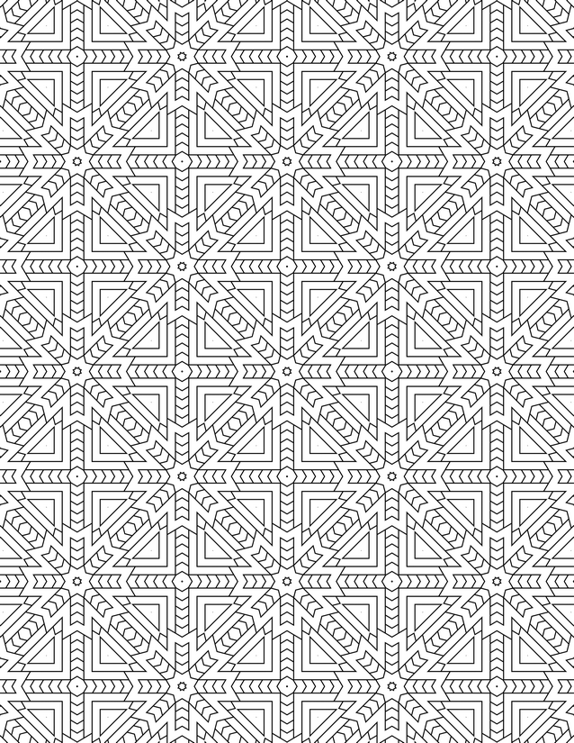 Square Star Lattice Coloring Page, Nested Chevrons and Triangles
