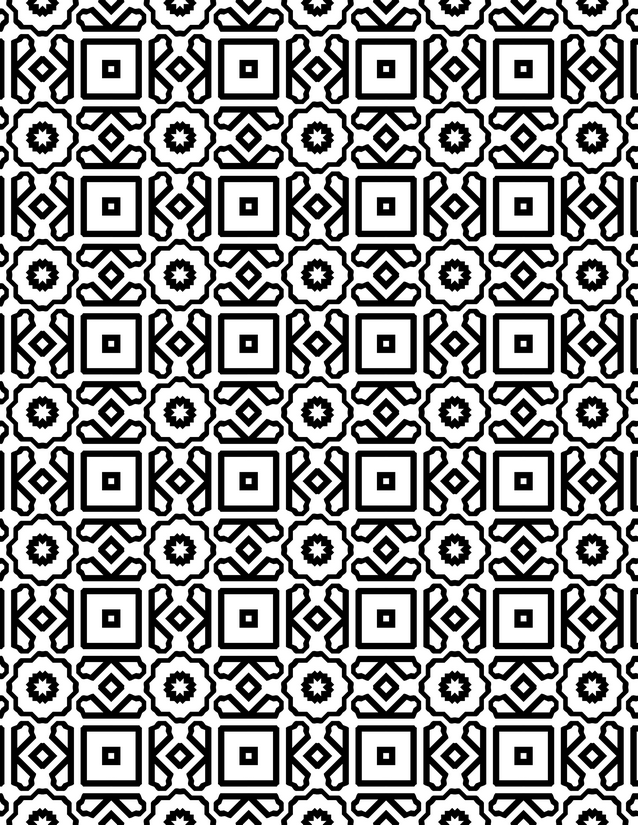 Square Star Medallion Coloring Page, Nested Squares and Starburst Rosettes