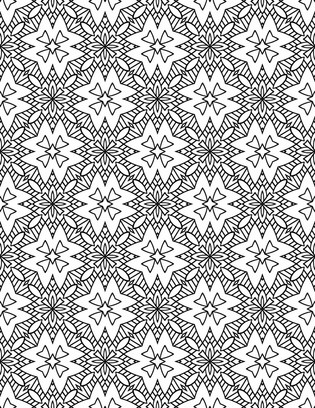 Star and Diamond Fill Coloring Page, Hatched Bands and Pointed Petals