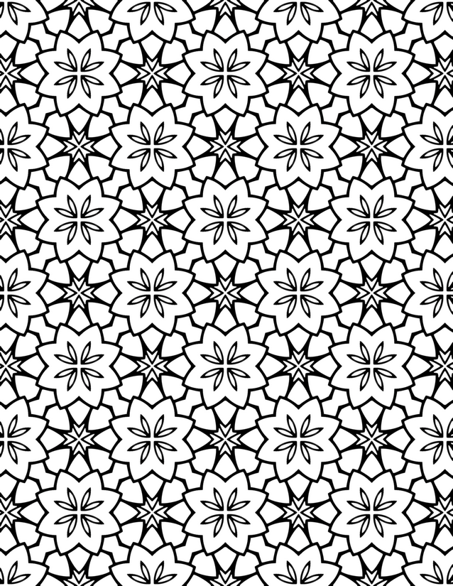 Star and Petal Lattice Coloring Page, Eight-Petal Blooms