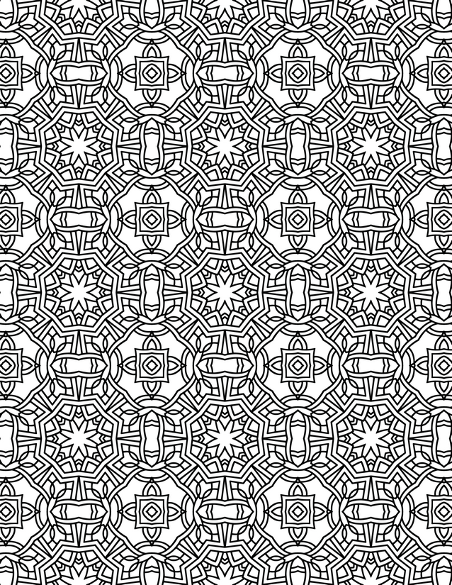 Star and Square Grid Coloring Page, Eight-Point Stars and Nested Diamonds