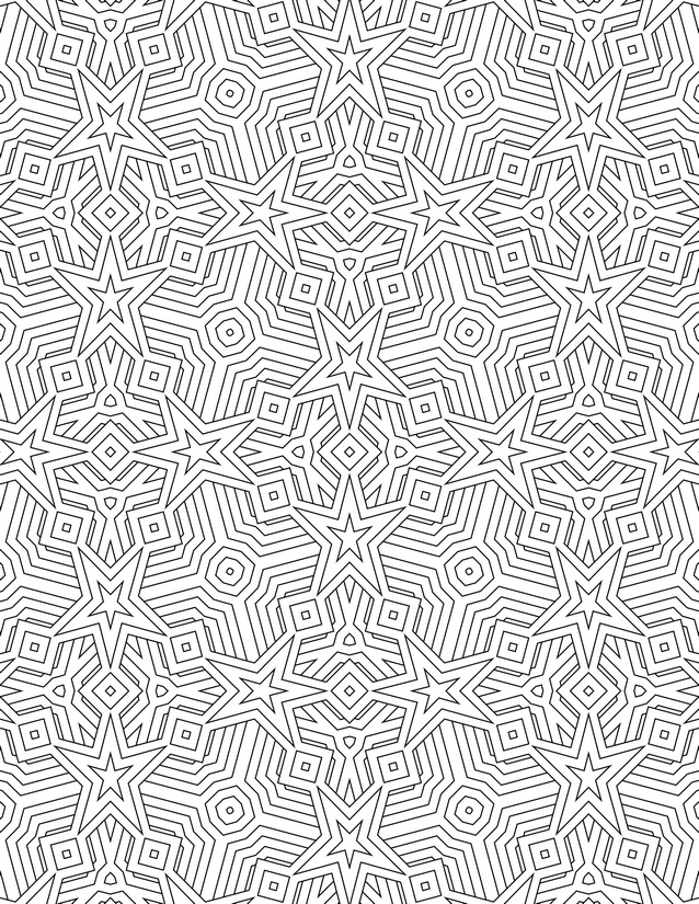 Star Burst Grid Coloring Page, Concentric Lines and Nested Stars