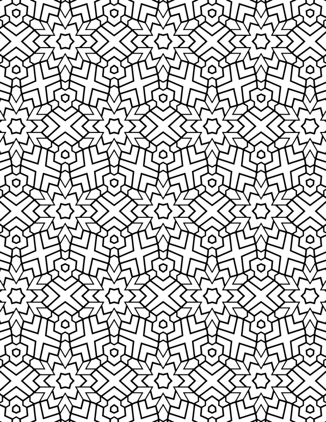 Star Cross Grid Coloring Page, Six-Point Stars and Cross Forms