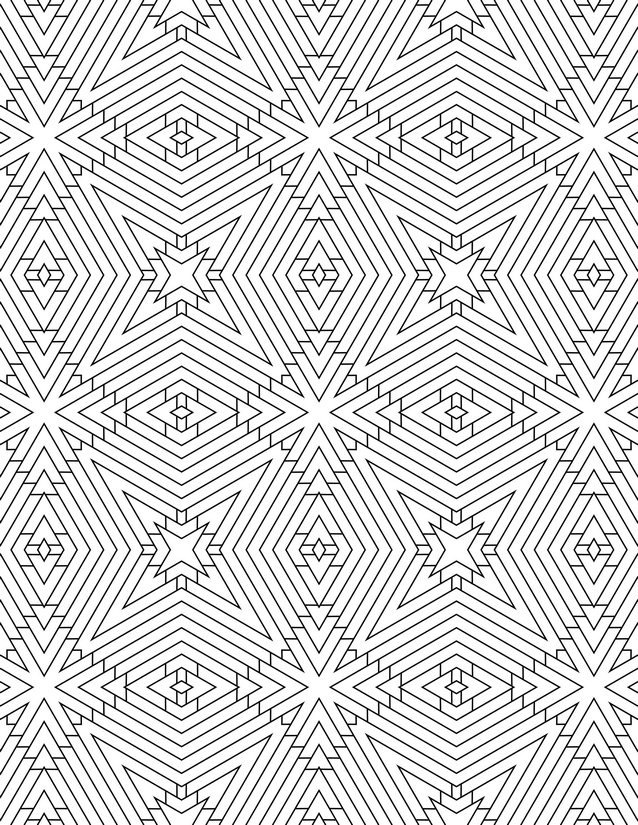 Star Diamond Grid Coloring Page, Nested Lines and Six-Point Centers