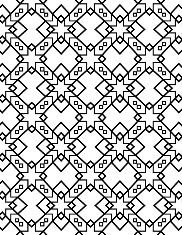 Star Diamond Repeat Coloring Page, Eight-Point Stars and Hourglass Tiles