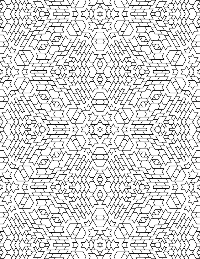 Star Hexagon Mosaic Coloring Page, Dense Geometric Lattice