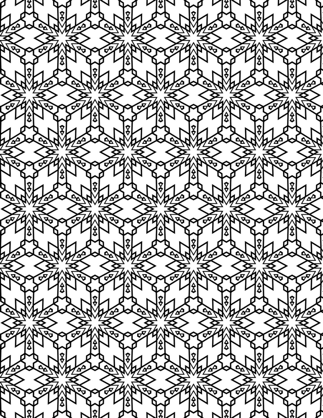 Star Hexagon Repeat Coloring Page, Stepped Diamond Framework