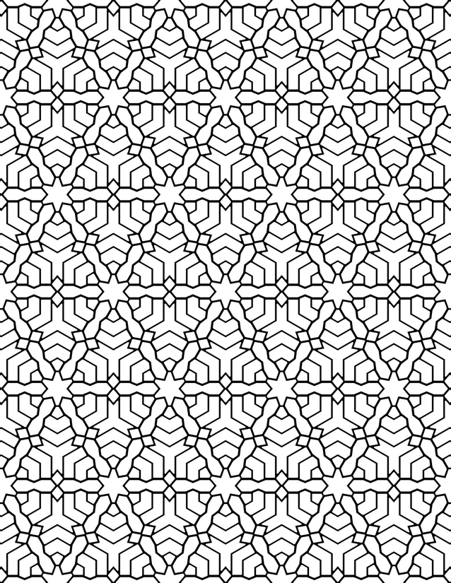 Star Lattice Pattern Coloring Page, Repeating Six-Point Stars