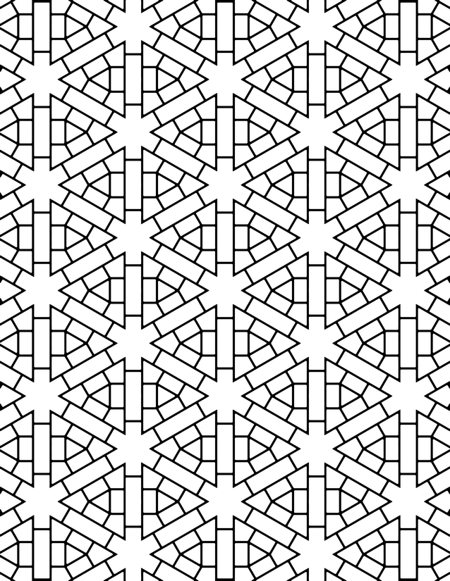 Star Lattice Weave Coloring Page, Eight-Point Stars and Banded Columns