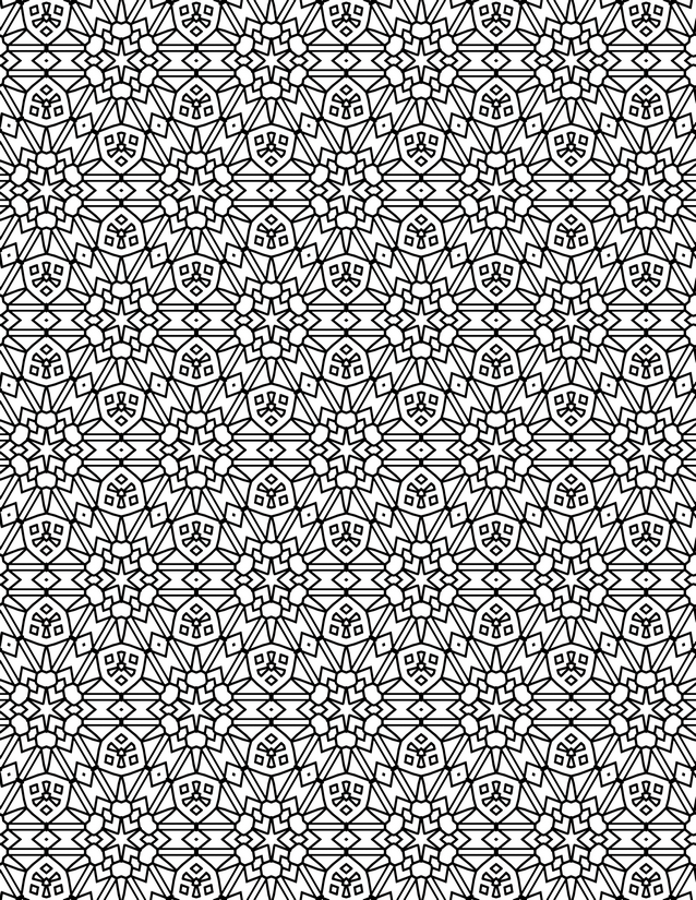 Star Medallion Mosaic Coloring Page, Six-Point Stars and Shield Motifs