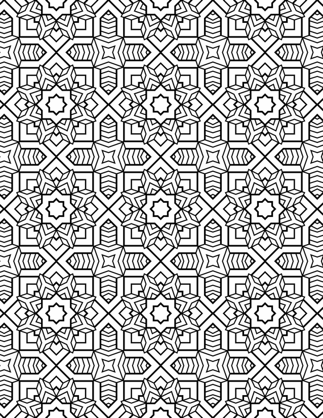 Star Octagon Mosaic Coloring Page, Chevron Striped Details