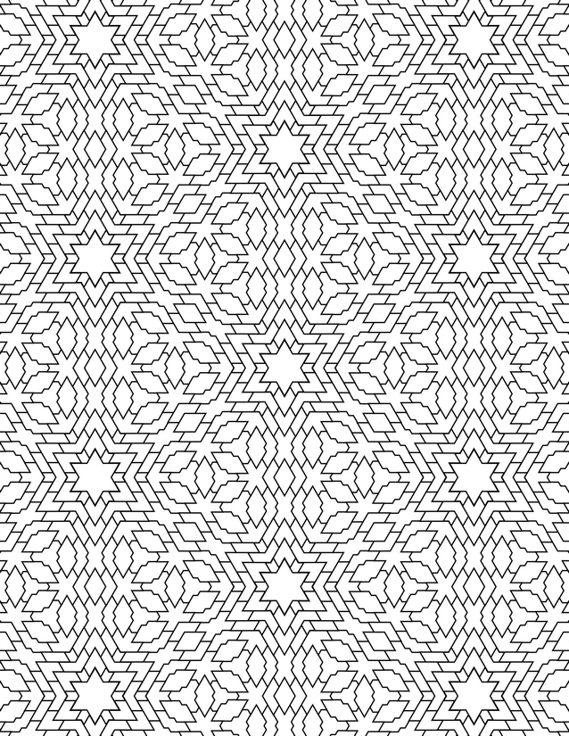 Star Polygon Tessellation Coloring Page, Dense Interlocking Grid