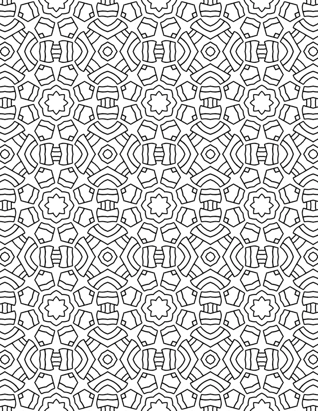 Star Rosette Tile Coloring Page, Eight-Point Stars and Striped Connectors