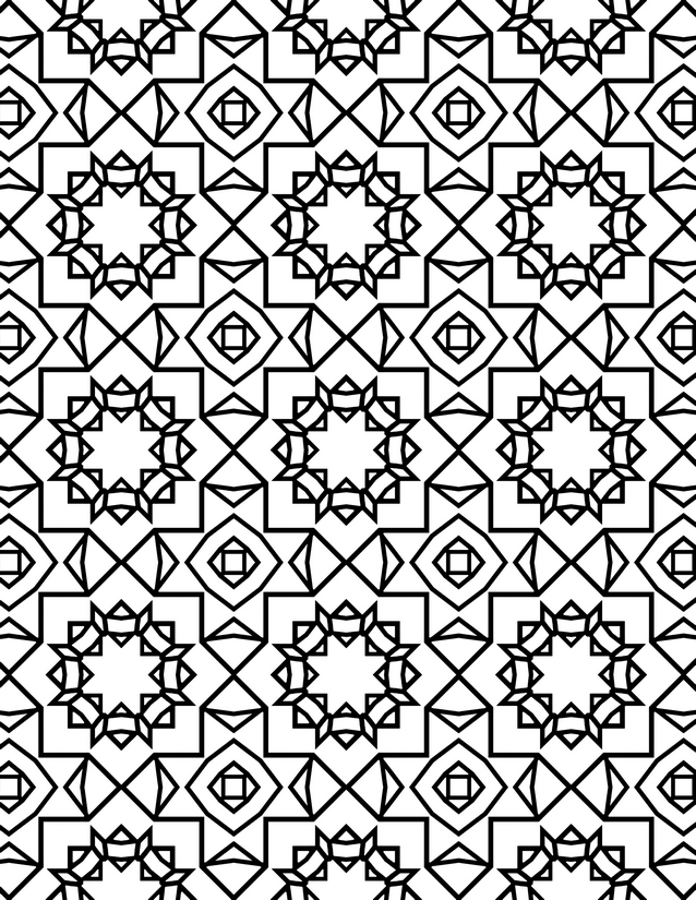 Star Square Lattice Coloring Page, Curved Petal Centers