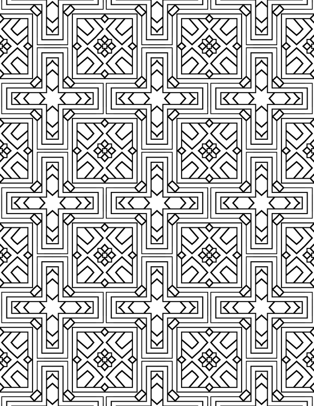 Star Square Tile Coloring Page, Eight-Point Stars and Flower Centers