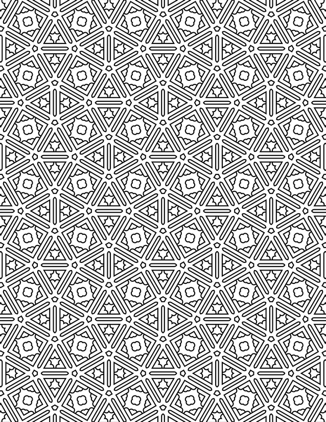 Star Triangle Grid Coloring Page, Striped Spokes and Micro Stars