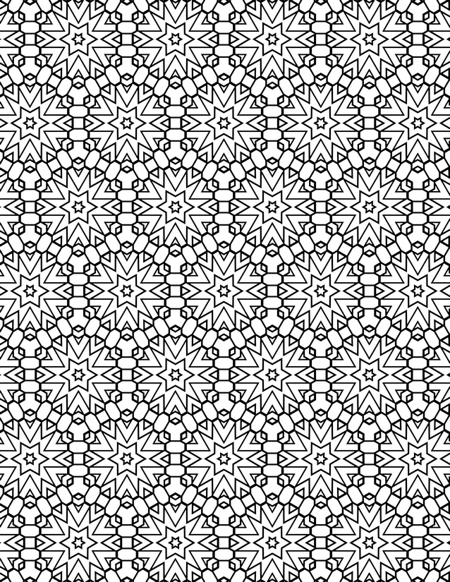 Star Triangle Mosaic Coloring Page, Rounded Ovals and Six-Point Stars