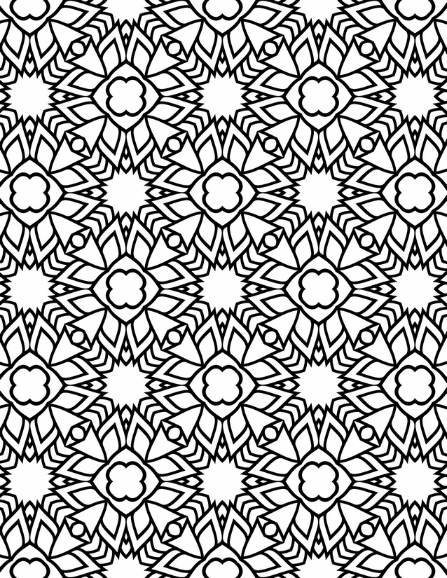 Starburst and Clover Tile Coloring Page, Zigzag Rays