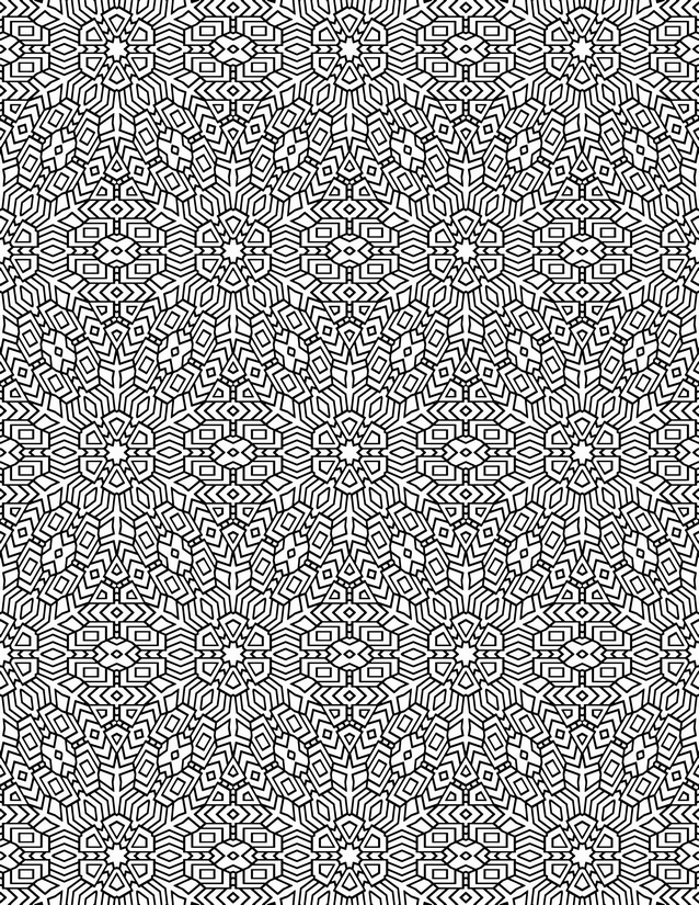Starburst Snowflake Grid Coloring Page, Dense Repeating Pattern
