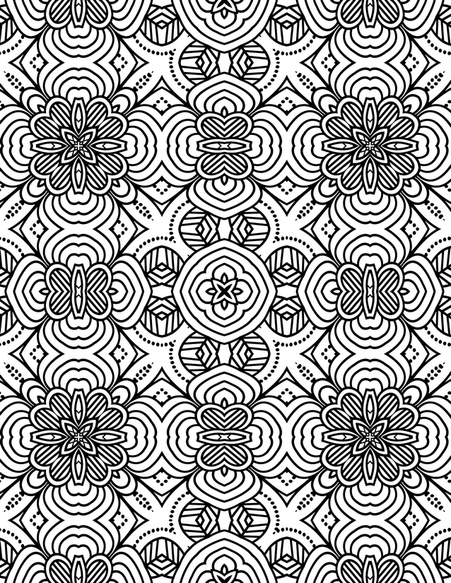Striped Bloom and Diamond Tile Coloring Page