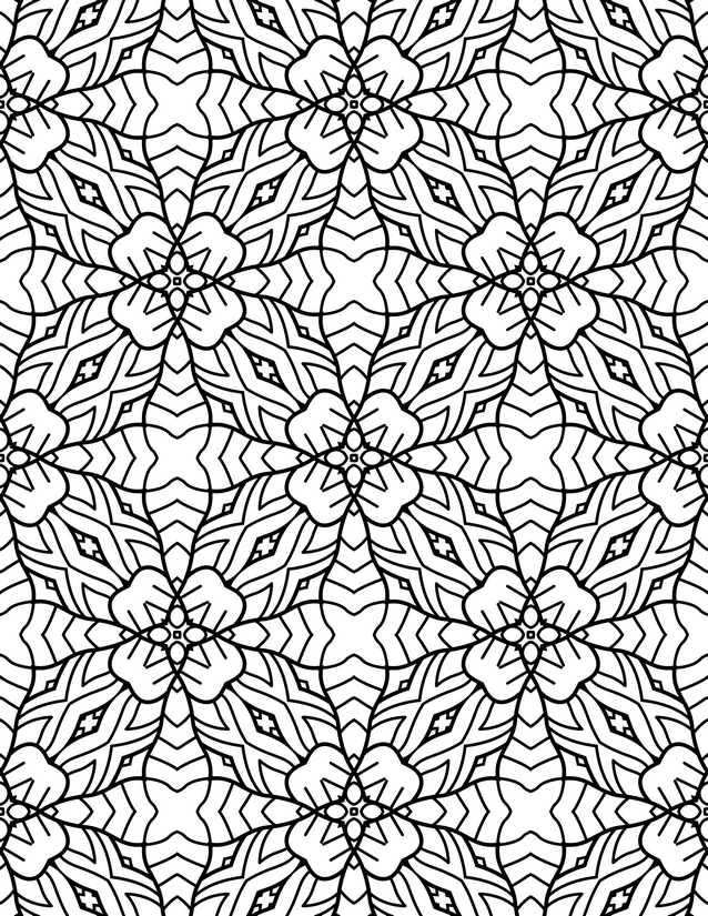Striped Bloom and Star Fill Coloring Page, Dense Repeating Pattern