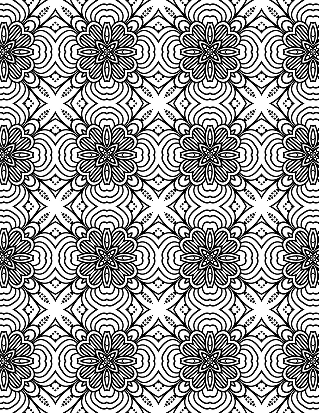 Striped Floral Diamond Tile Coloring Page, Layered Petals and Dotted Grid