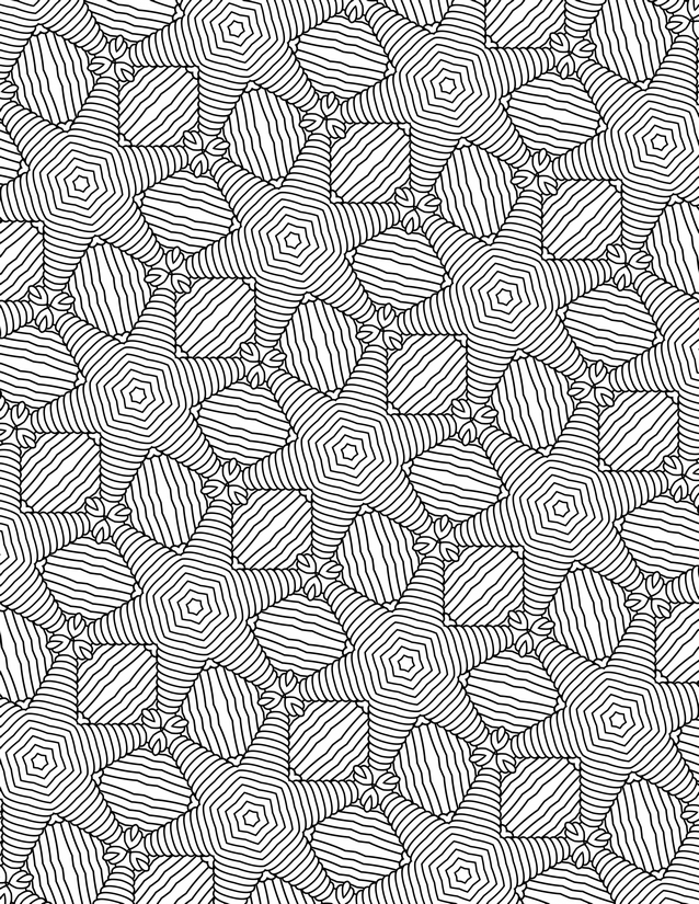 Striped Hexagon Mosaic Coloring Page, Nested Ovals and Star Joints
