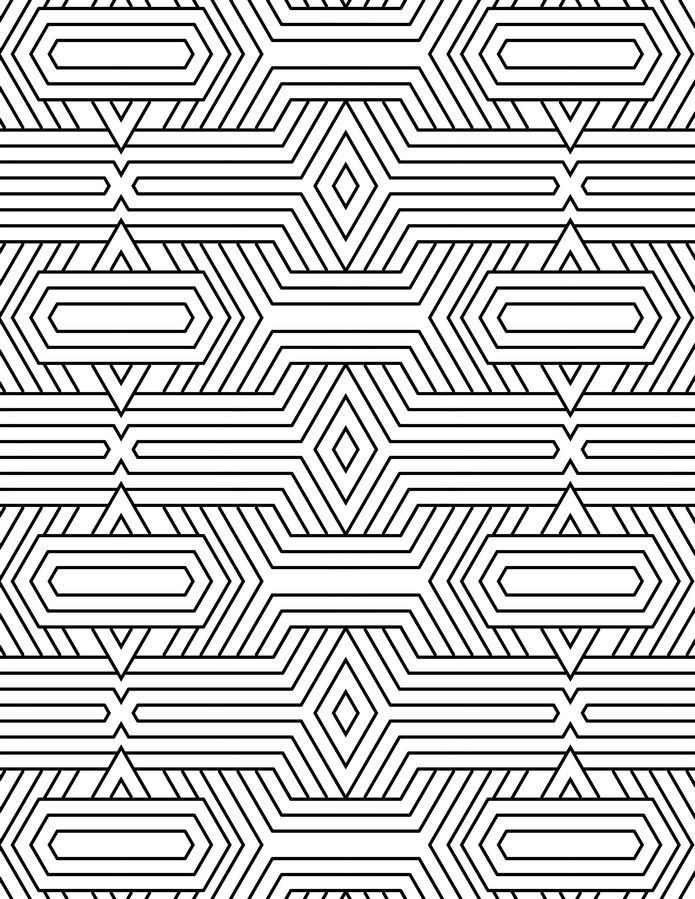 Striped Hexagon Tile Coloring Page, Concentric Lines and Diamond Centers