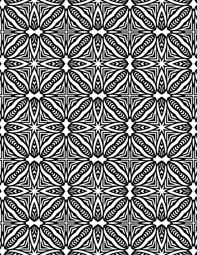 Striped Leaf and Star Square Coloring Page, Dense Repeating Tile